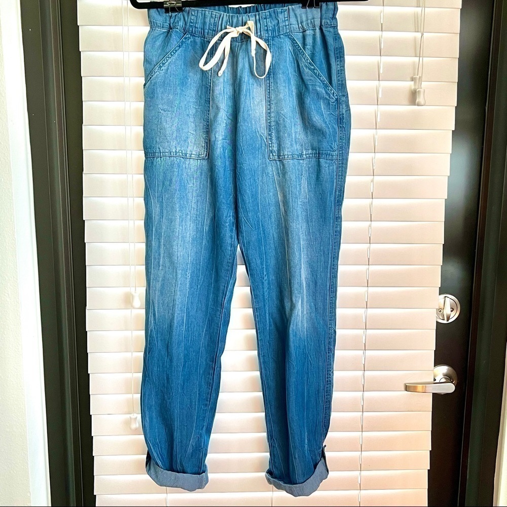 Splendid Wide leg Draw String Denim Pants with Rolled Button Ankle. Hard 2 Find! - Picture 7 of 16